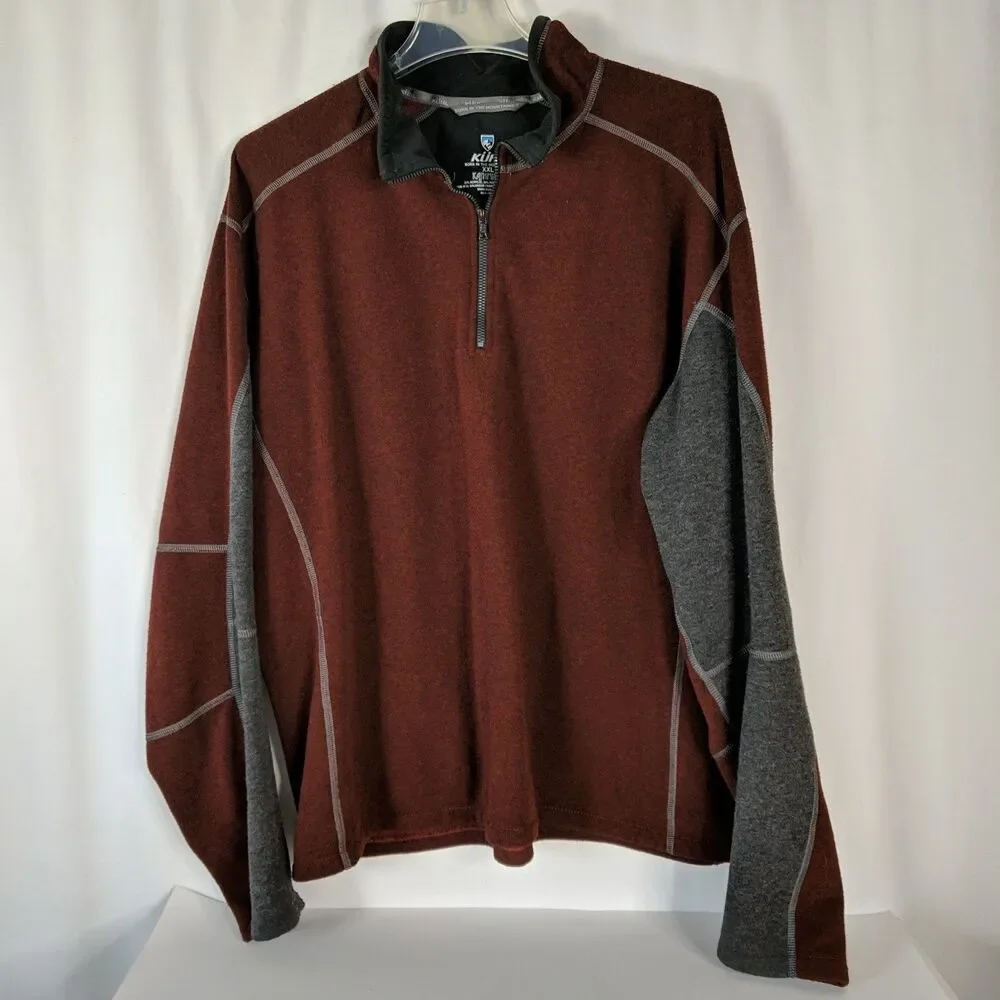 Kuhl Kashmira Quarter Zip Pullover Sweater Men Size XXL Burgundy Gray Shirt